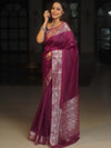 Banarasee Handwoven Semi Silk Plain Saree With Zari Border-Violet