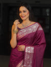 Banarasee Handwoven Semi Silk Plain Saree With Zari Border-Violet