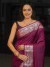 Banarasee Handwoven Semi Silk Plain Saree With Zari Border-Violet