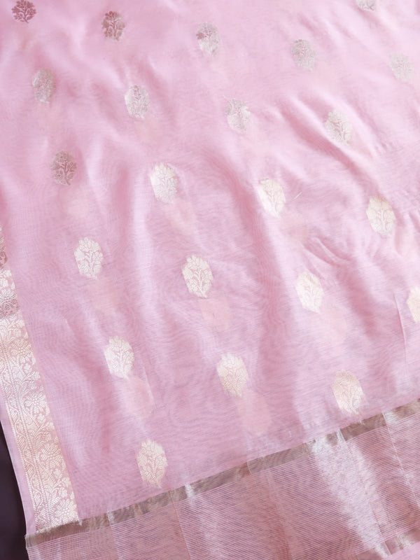 Banarasee Chanderi Zari Buti Salwar Kameez Fabric With Dupatta Set-Pink