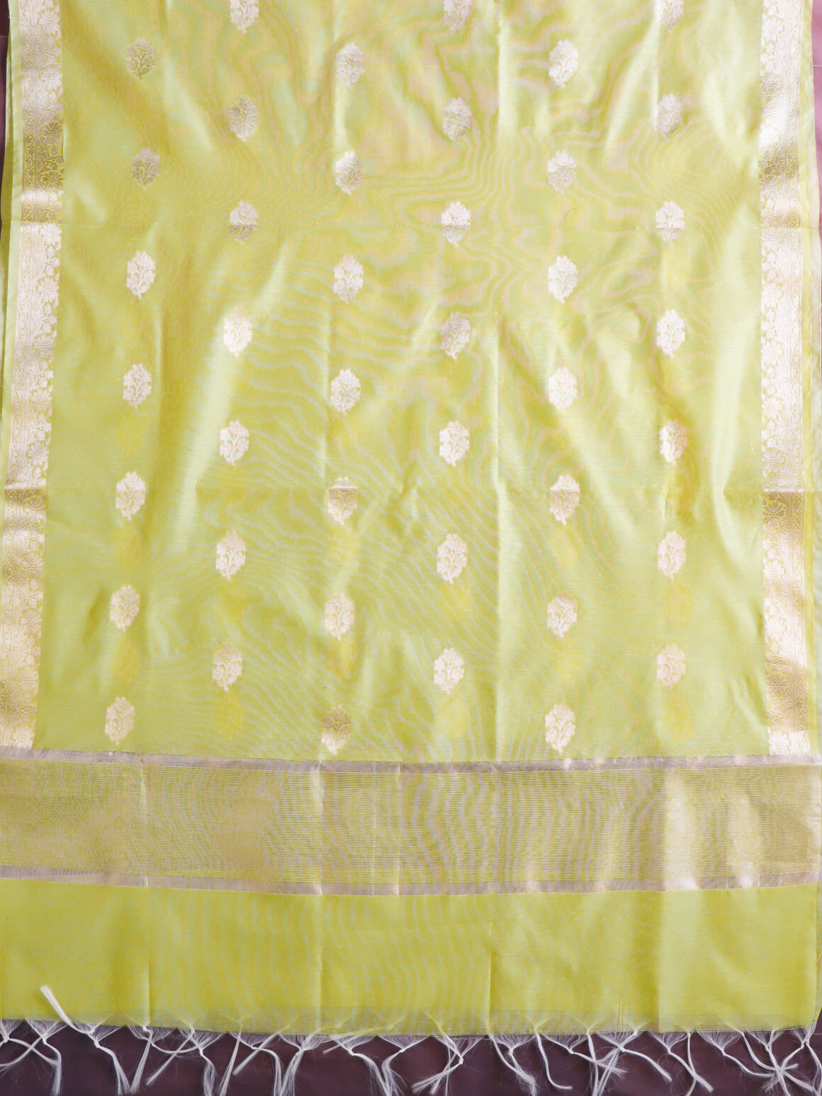 Banarasee Chanderi Zari Buti Salwar Kameez Fabric With Dupatta Set-Yellow