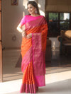 Banarasee Georgette Saree With Zari Work & Contrast Border-Orange & Pink