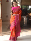 Banarasee Georgette Saree With Zari Work & Contrast Border-Orange & Pink