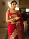 Banarasee Handwoven Semi Silk Plain Saree With Zari Border-Maroon