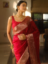 Banarasee Handwoven Semi Silk Plain Saree With Zari Border-Maroon