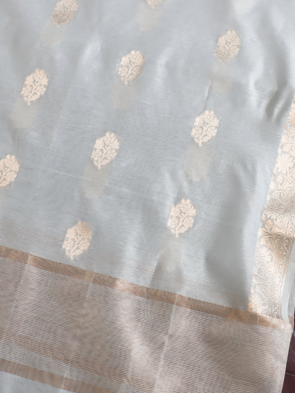 Banarasee Chanderi Zari Buti Salwar Kameez Fabric With Dupatta Set-Pastel Blue