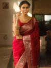 Banarasee Handwoven Semi Silk Plain Saree With Zari Border-Maroon