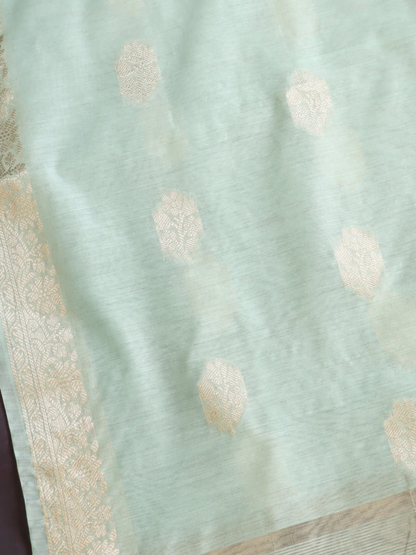 Banarasee Chanderi Zari Buti Salwar Kameez Fabric With Dupatta Set-Pastel Green