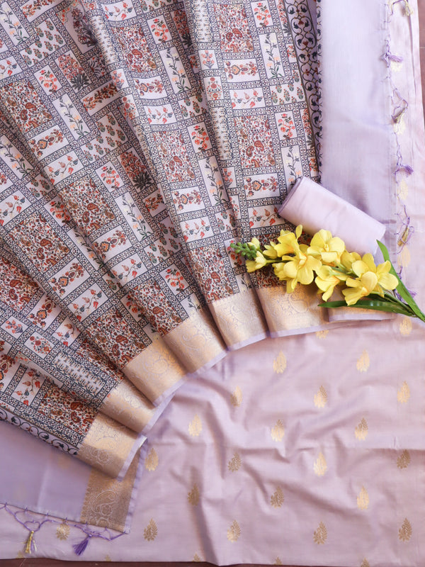 Banarasee Cotton Salwar Kameez Fabric With Printed Dupatta-Lavender