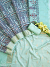 Banarasee Cotton Salwar Kameez Fabric With Printed Dupatta-Pastel Green