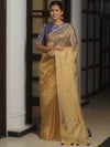 Banarasee Handwoven Mirror Work Tissue Saree With Contrast Blouse-Gold