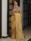 Banarasee Handwoven Mirror Work Tissue Saree With Contrast Blouse-Gold