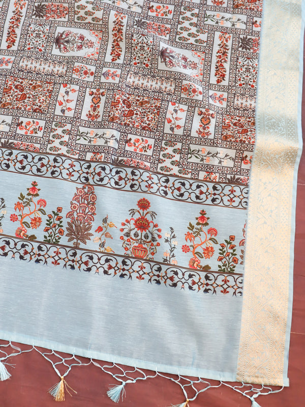 Banarasee Cotton Salwar Kameez Fabric With Printed Dupatta-Pastel Blue