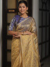 Banarasee Handwoven Mirror Work Tissue Saree With Contrast Blouse-Gold