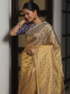 Banarasee Handwoven Mirror Work Tissue Saree With Contrast Blouse-Gold