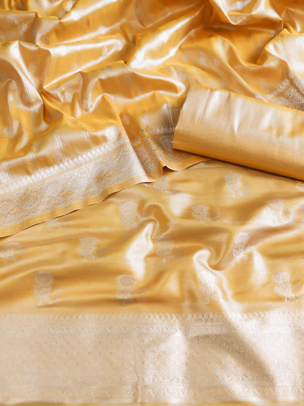 Banarasee Tissue Salwar Kameez Fabric With Dupatta Set-Yellow