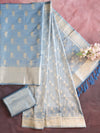 Banarasee Tissue Salwar Kameez Fabric With Dupatta Set-Pastel Blue