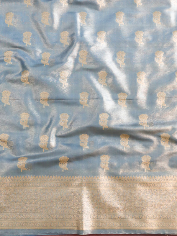 Banarasee Tissue Salwar Kameez Fabric With Dupatta Set-Pastel Blue