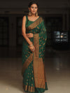 Banarasee Semi-Georgette Saree Antique Zari Border Design-Green