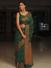 Banarasee Semi-Georgette Saree Antique Zari Border Design-Green