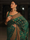 Banarasee Semi-Georgette Saree Antique Zari Border Design-Green