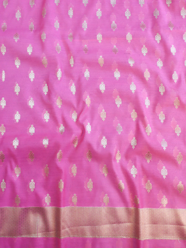 Banarasee Cotton Silk Zari Work Salwar Kameez Fabric With Plain Dupatta-Pink