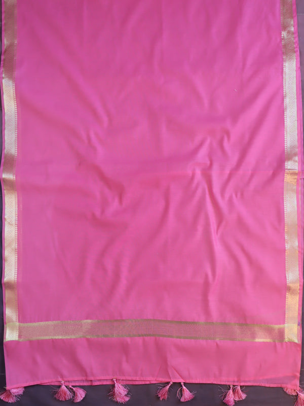 Banarasee Cotton Silk Zari Work Salwar Kameez Fabric With Plain Dupatta-Pink