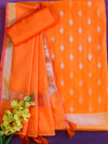 Banarasee Cotton Silk Zari Work Salwar Kameez Fabric With Plain Dupatta-Orange