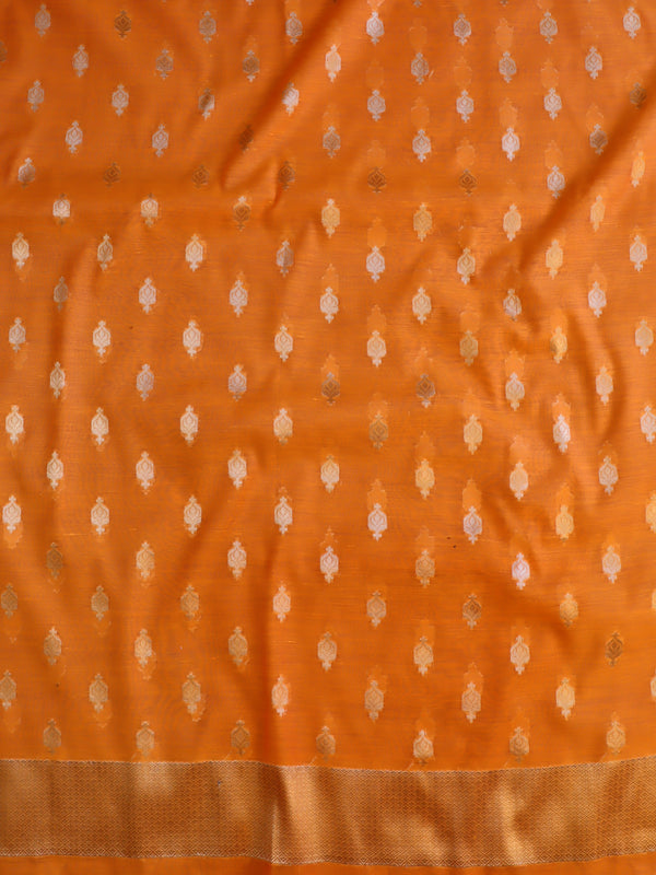 Banarasee Cotton Silk Zari Work Salwar Kameez Fabric With Plain Dupatta-Orange