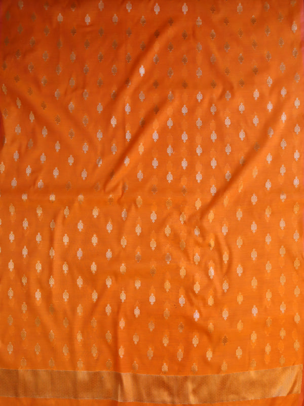 Banarasee Cotton Silk Zari Work Salwar Kameez Fabric With Plain Dupatta-Orange