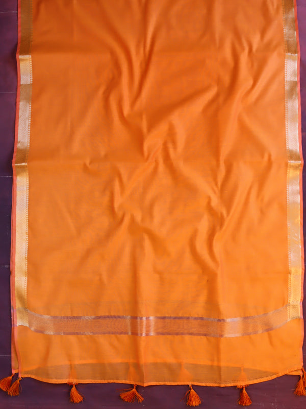 Banarasee Cotton Silk Zari Work Salwar Kameez Fabric With Plain Dupatta-Orange