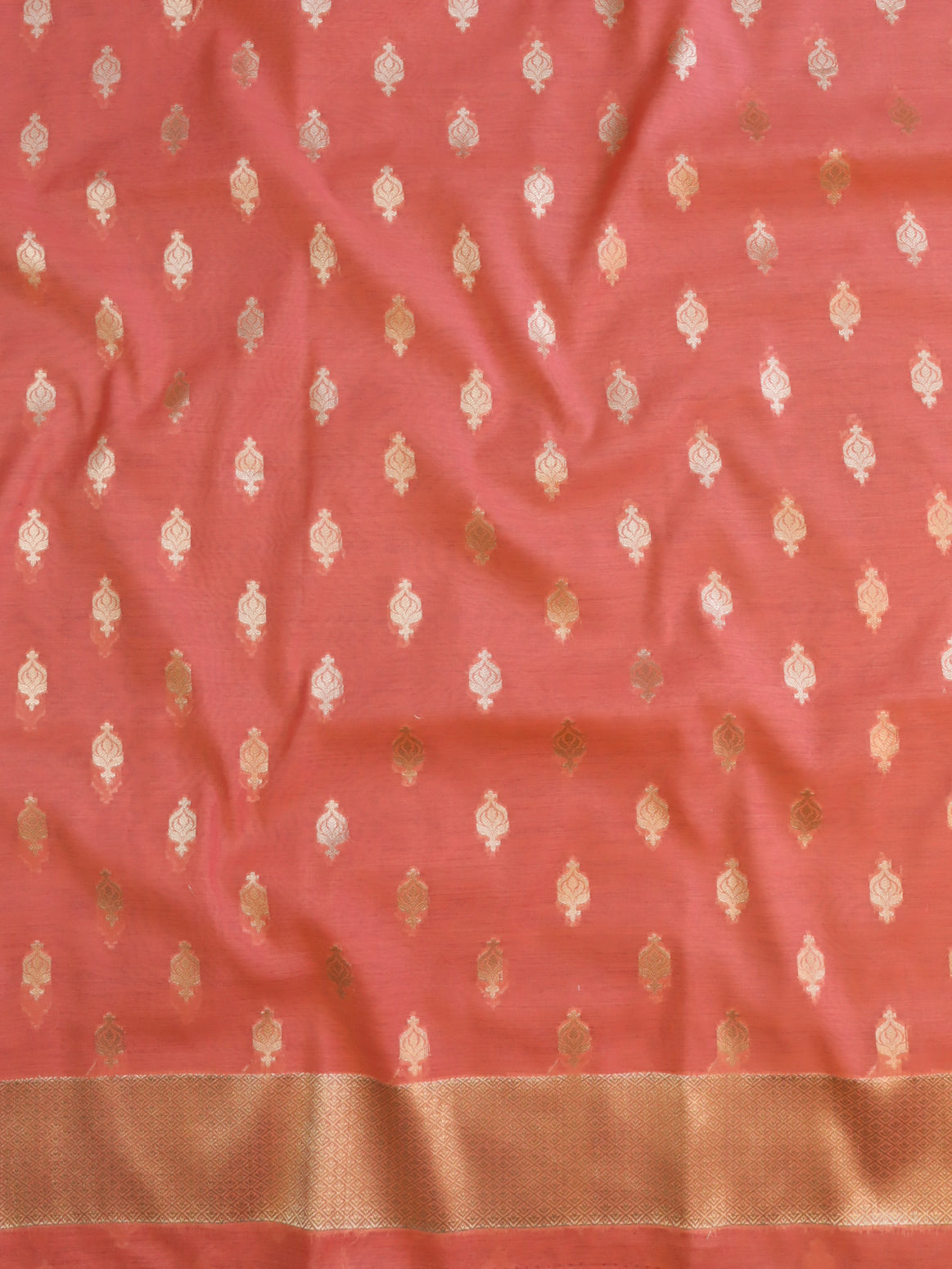 Banarasee Cotton Silk Zari Work Salwar Kameez Fabric With Plain Dupatta-Peach