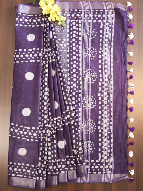 Bhagalpur Handloom Pure Linen Cotton Batik Pattern Saree-Volet