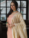 Banarasee Chanderi Cotton Salwar Kameez Fabric With Antique Zari & Contrast Dupatta-Pink & White