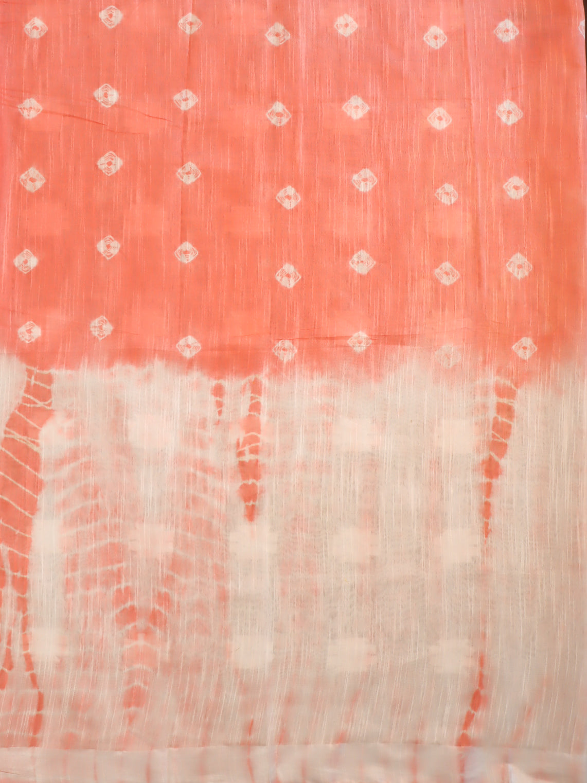 Handloom Mul Cotton Shibori Dyed Saree-Peach & White