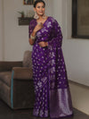 Banarasee Handwoven Semi Katan Saree With Zari Buta Design-Violet