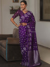 Banarasee Handwoven Semi Katan Saree With Zari Buta Design-Violet