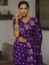 Banarasee Handwoven Semi Katan Saree With Zari Buta Design-Violet