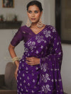 Banarasee Handwoven Semi Katan Saree With Zari Buta Design-Violet