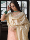 Banarasee Chanderi Cotton Salwar Kameez Fabric With Antique Zari & Contrast Dupatta-Pink & White