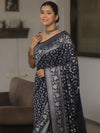 Banarasee Handwoven Semi Katan Saree With Zari Jaal Design & Border-Blue