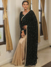 Banarasee Mirror Embroidered Velvet & Tissue Saree-Green