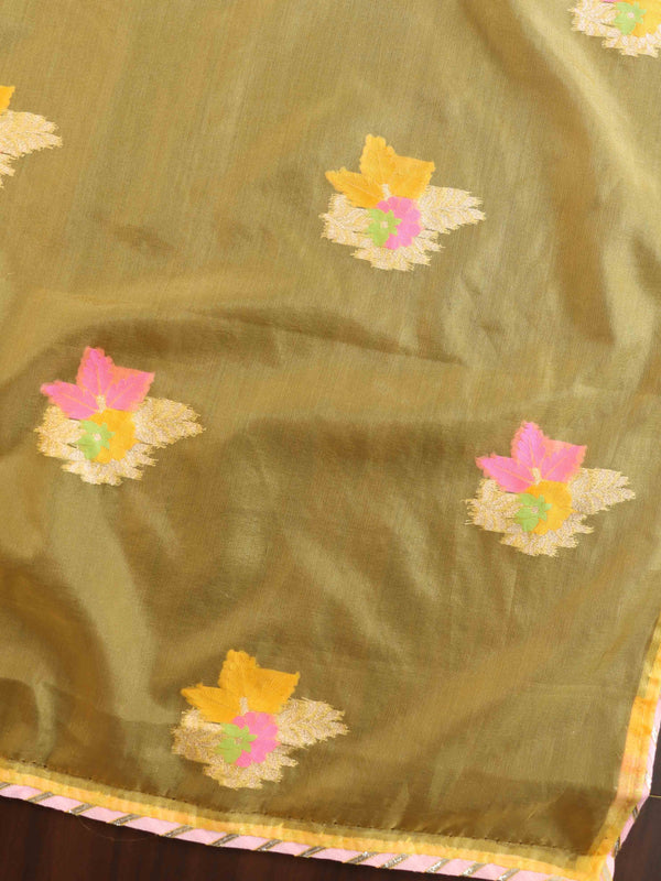 Banarasee Organza Mix Saree With Zari & Resham Buta Design-Yellow