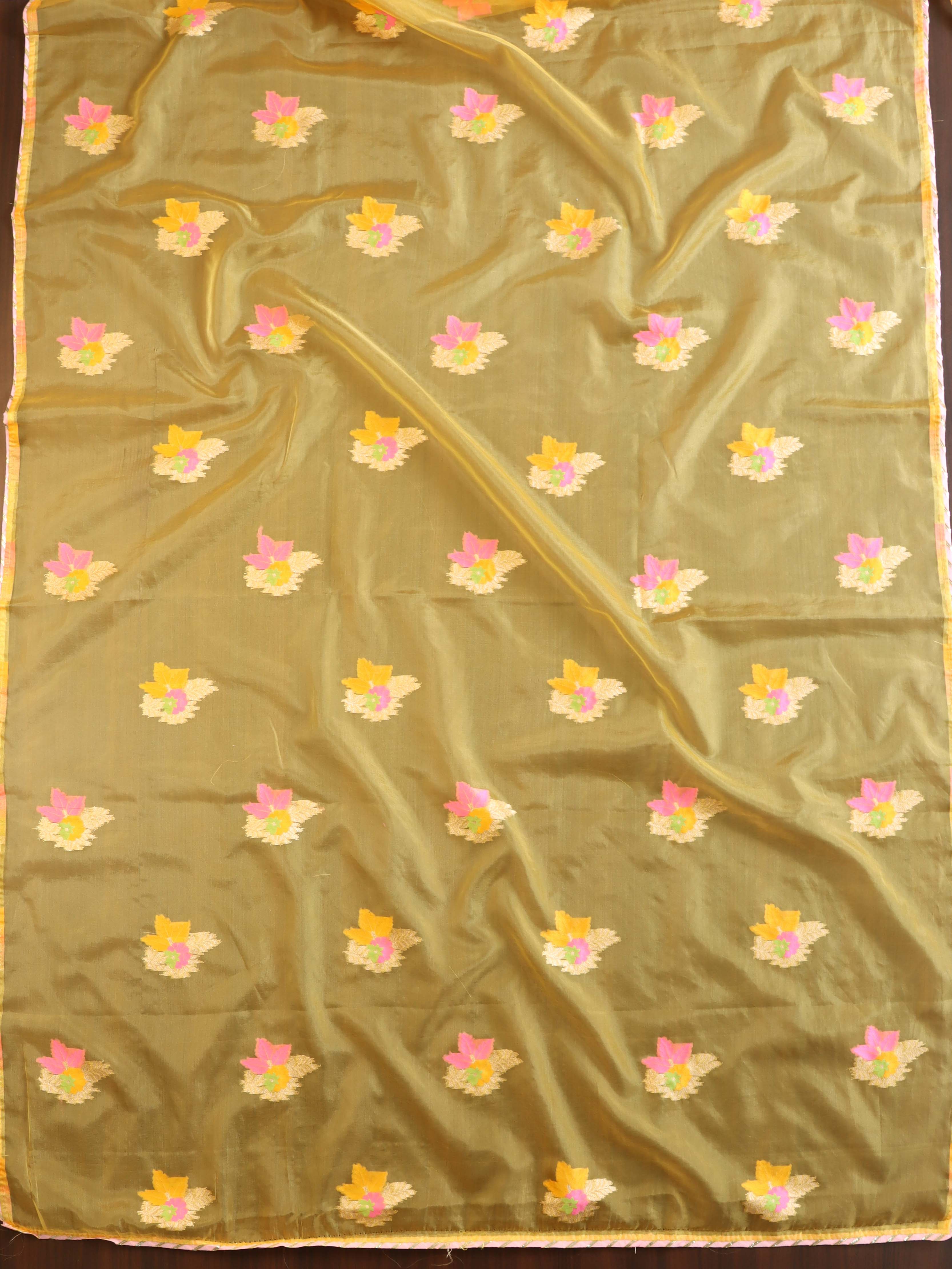 Banarasee Organza Mix Saree With Zari & Resham Buta Design-Yellow