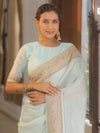 Banarasee Handloom Pure Butter Silk Saree With Resham Zari Border-Pastel Blue