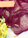 Banarasee Chiffon Saree Embroidery Buta Design With Contrast Blouse-Violet