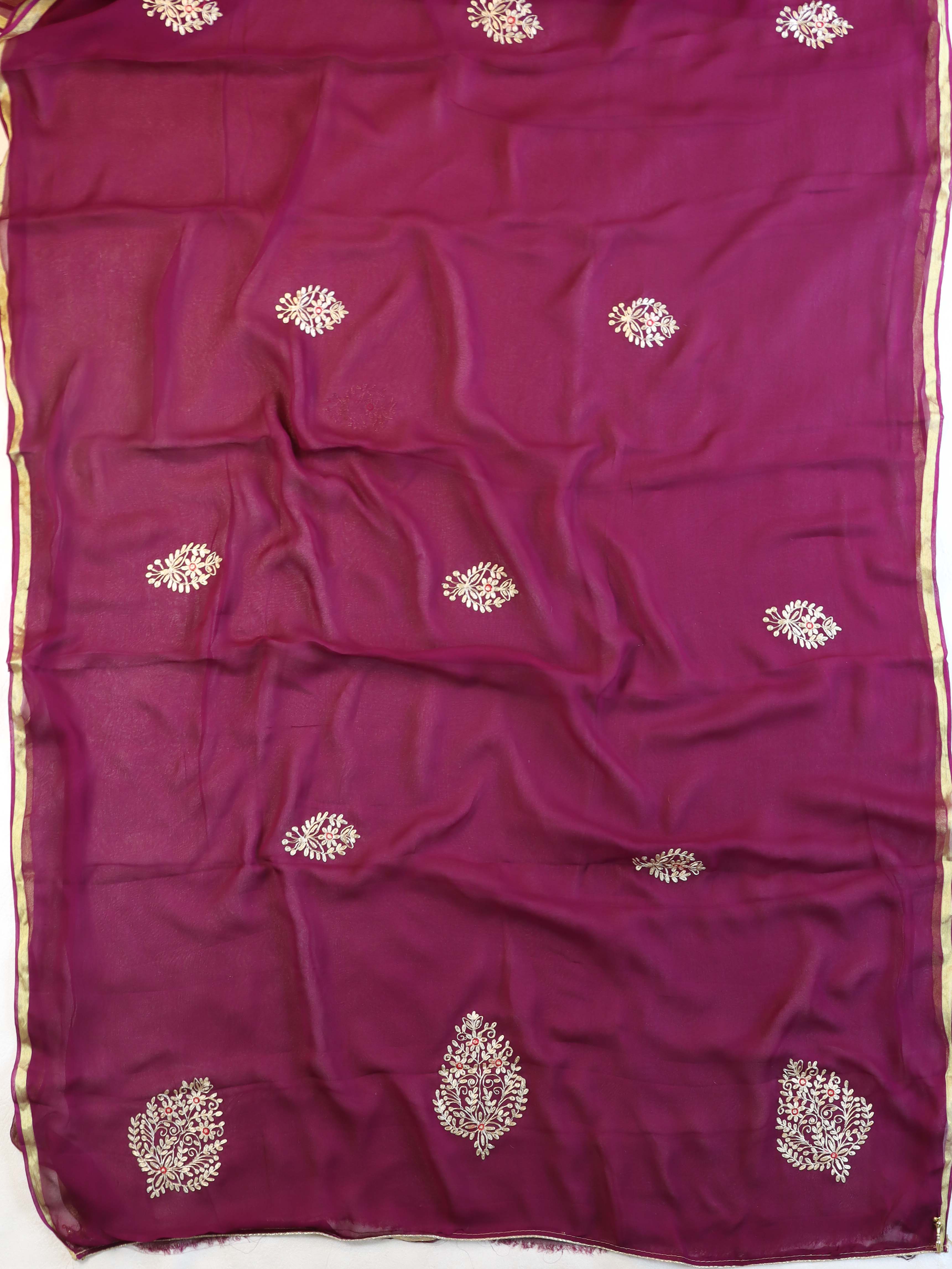 Banarasee Chiffon Saree Embroidery Buta Design With Contrast Blouse-Violet