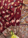 Banarasee Handwoven Semi Silk Saree With Zari Jaal Design-Maroon