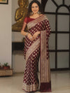 Banarasee Handwoven Semi Katan Saree With Zari Buta Design & Border-Maroon