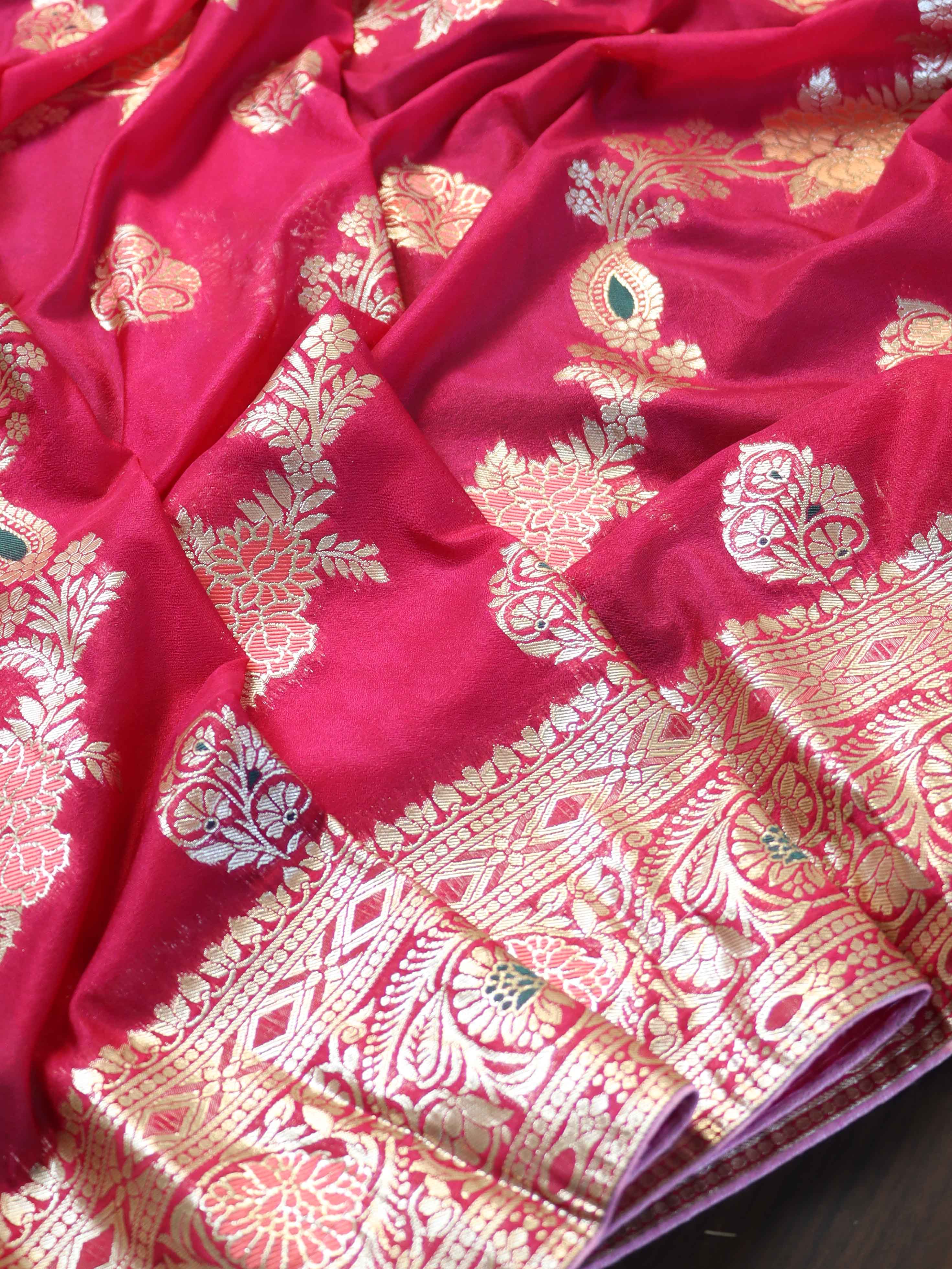 Banarasee Handwoven Semi Silk Saree With Zari Jaal Design-Pink